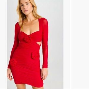 New Women's Bardot Pippa Mesh Mini Dress In Fire Red Size Small